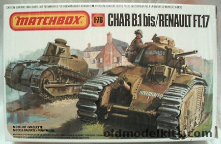 Matchbox 1/76 Char B.1 Bis and Renault FT.17 Tanks (Two Kits) with Diorama Display Base, PK176 plastic model kit